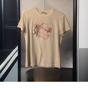 White w Floral & Envelope Christian Dior Vintage John Galliano Short Sleeve Top